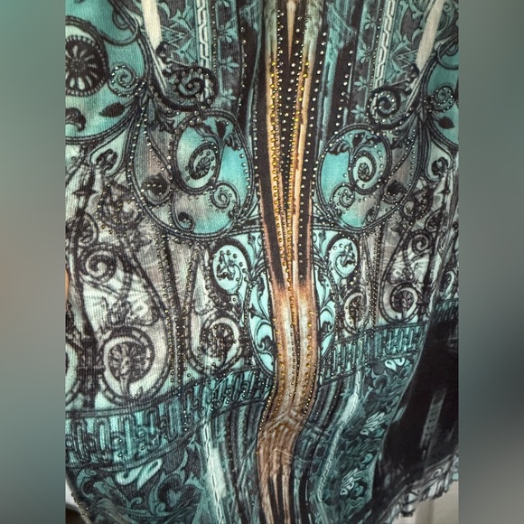 177. Temptation Long Sleeve V Neck Top XL Blue Multi - Picture 4 of 6